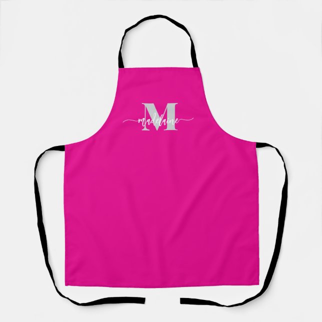 Monogram Pink Silver Personal  Apron (Front)