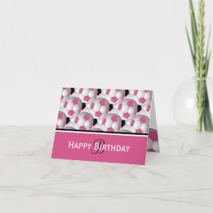 Monogram Pink Soccer Ball Pattern Happy Birthday Card