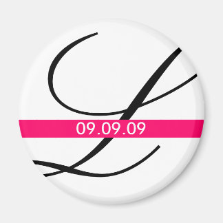 Monogram Pink Stripe Save the Date Magnet