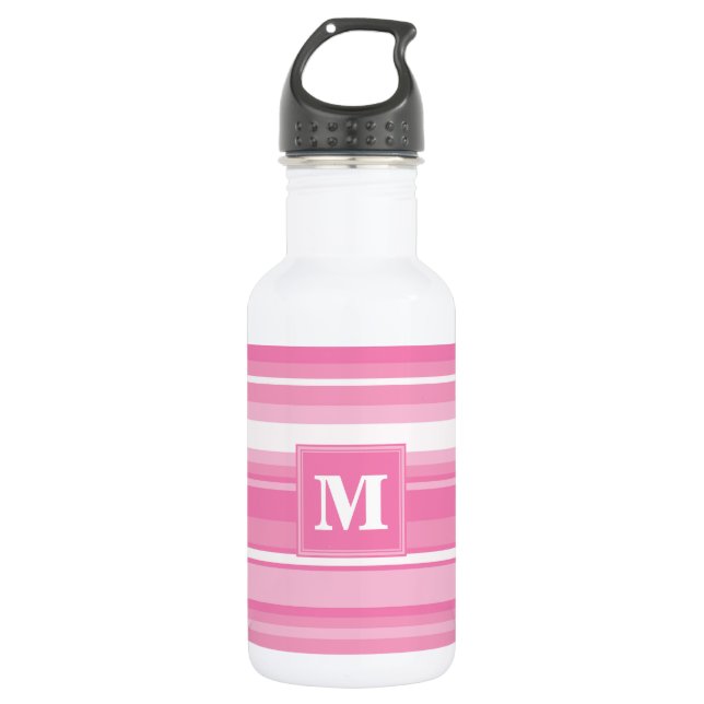 Monogram pink stripes 532 ml water bottle (Front)