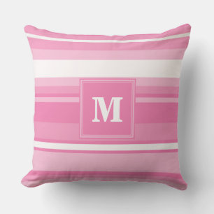Monogram pink stripes cushion