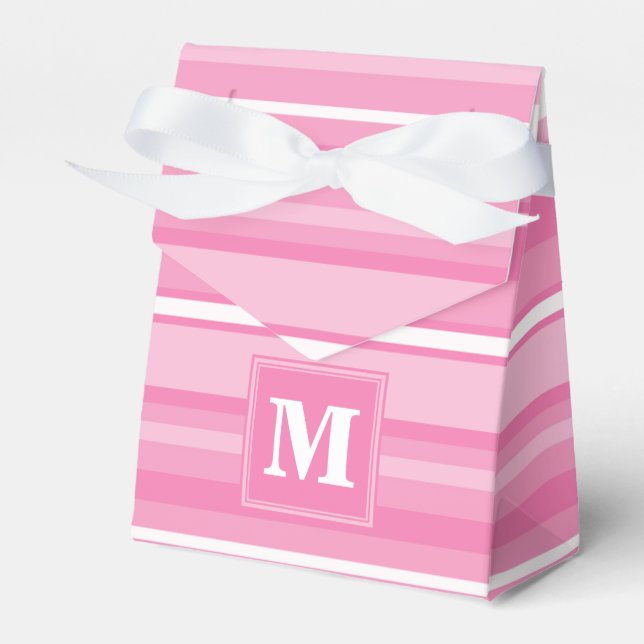 Monogram pink stripes favour box (Front Side)