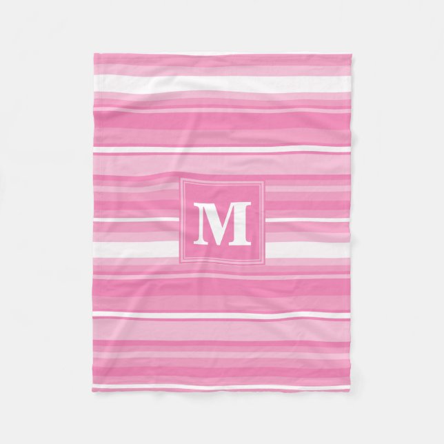 Monogram pink stripes fleece blanket (Front)