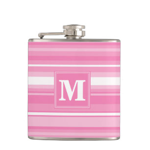 Monogram pink stripes hip flask