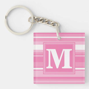 Monogram pink stripes key ring