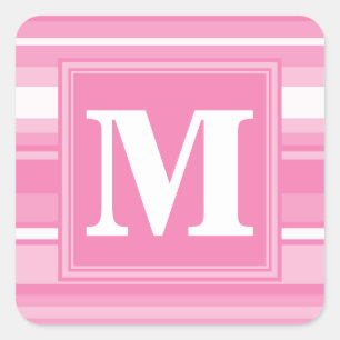 Monogram pink stripes square sticker