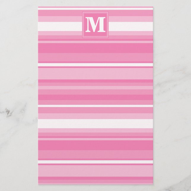 Monogram pink stripes stationery (Front)