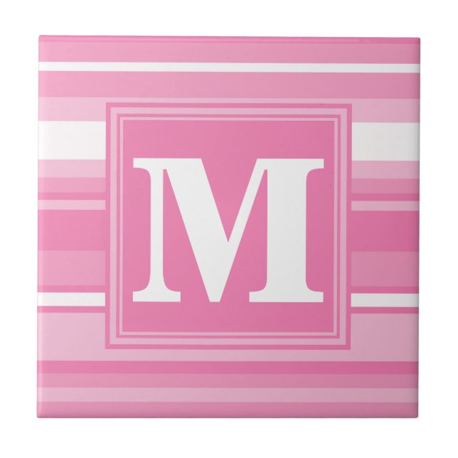 Monogram pink stripes tile (Front)