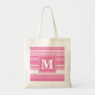 Monogram pink stripes tote bag