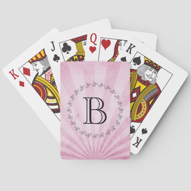 Monogram Pink Sunrays with a Shabby Texture Playing Cards (Back)