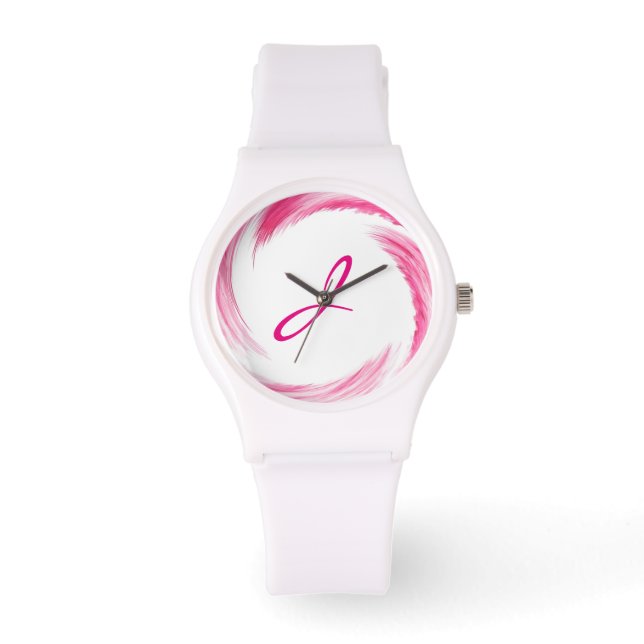 Monogram Pink Swirl Abstract Art Watch (Front)