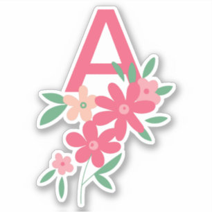 Monogram Pink Teal Dainty Illustrated Flowers