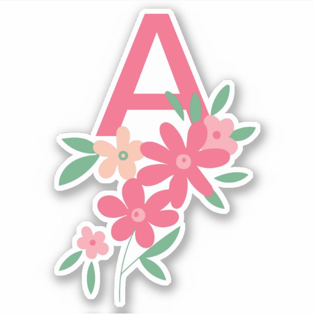 Monogram Pink Teal Dainty Illustrated Flowers (Front)