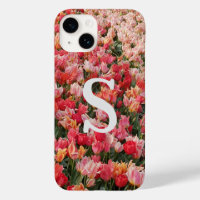 Monogram Pink Tulip Flower iPhone Case