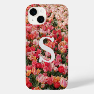 Monogram Pink Tulip Flower iPhone Case