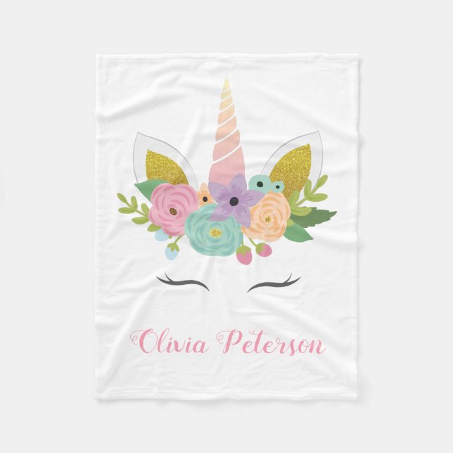 Monogram Pink Unicorn Girl Gift | Baby Blanket (Front)