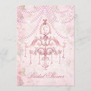 Monogram Pink Vintage Chandelier Bridal Shower Invitation