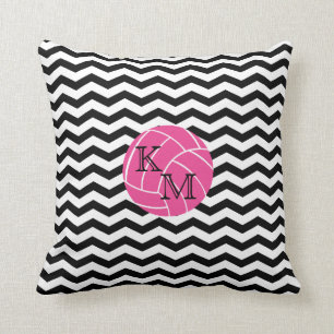 Monogram Pink Volleyball Chevron Print Pillow