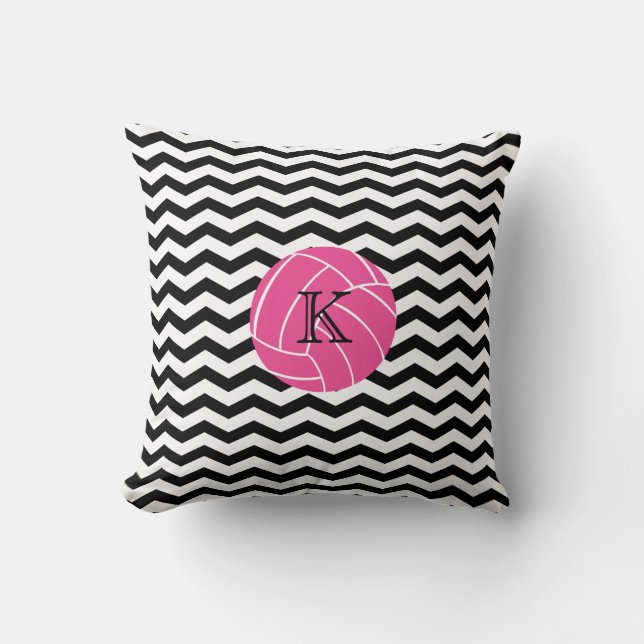 Monogram Pink Volleyball Chevron Print Pillow (Front)