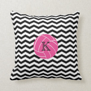 Monogram Pink Volleyball Chevron Print Pillow