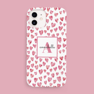 Monogram Pink Watercolor Heart Pattern