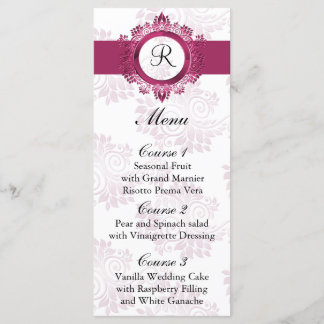 monogram pink wedding menu