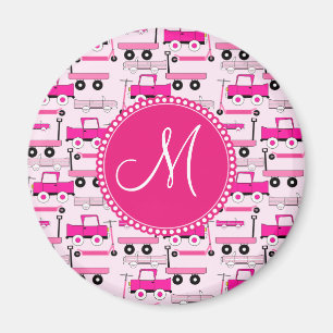 Monogram Pink Wheels Cars Trucks Scooters Wagons Magnet