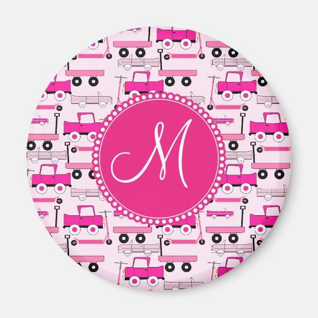 Monogram Pink Wheels Cars Trucks Scooters Wagons Magnet (Front)