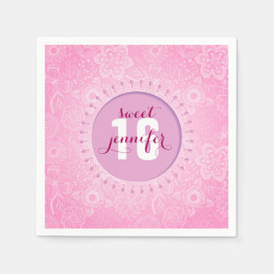 Monogram Pink & White Flowers And Butterflies Lace Napkin