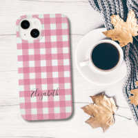 Monogram Pink White Gingham Buffalo Plaid Check