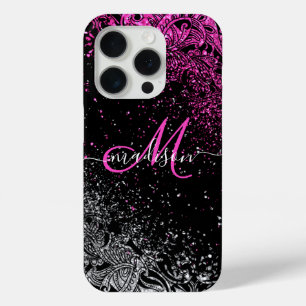 Monogram Pink & White Glitter  iPhone 15 Pro Case