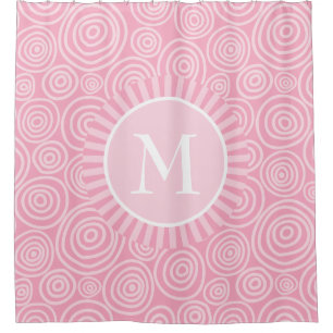Monogram Pink White Spirals - Personalised Shower Curtain