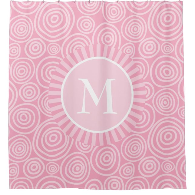 Monogram Pink White Spirals - Personalised Shower Curtain (Front)