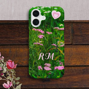 Monogram Pink Wildflower Hearts iPhone 16 Case