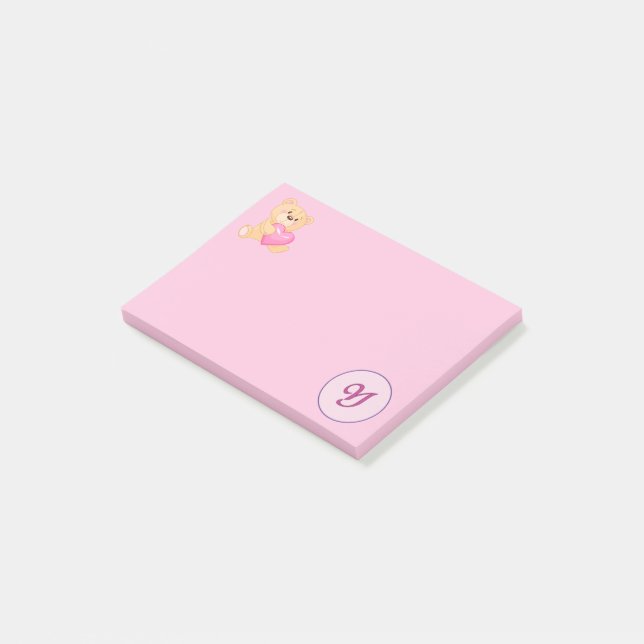 Monogram Pink Y Post-it Notes (Angled)