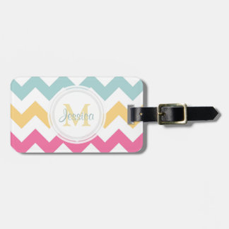 Monogram Pink Yellow And Blue Chevron Luggage Tag