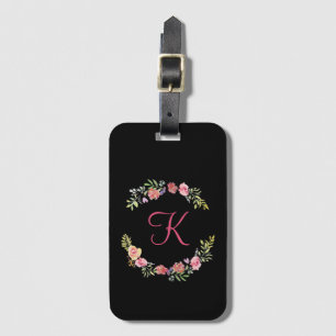 Monogram Pink, Yellow and Green Floral Watercolor Luggage Tag