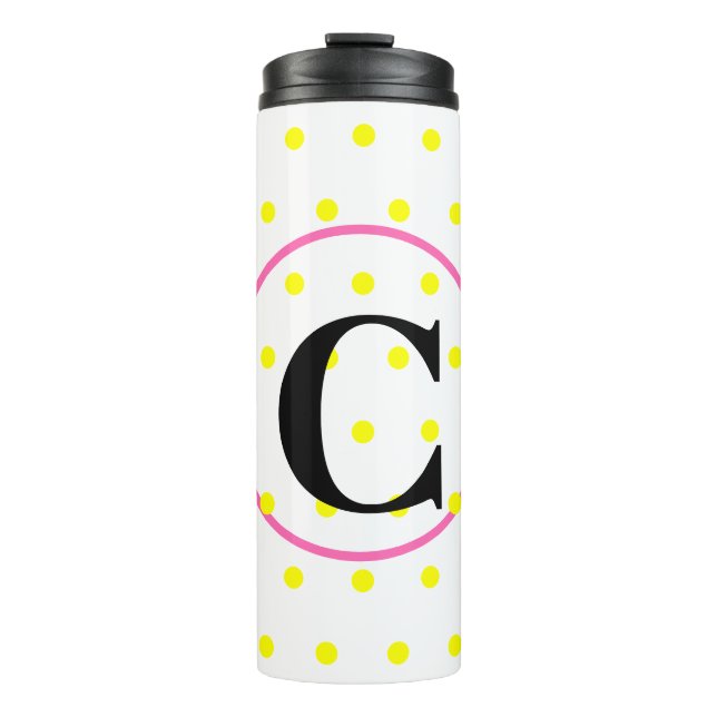 Monogram Pink Yellow Polka Dots Thermal Tumbler (Front)