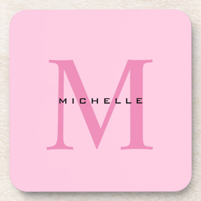 Monogram Pink Your Name Special Gift Beloved Ones Coaster (Front)