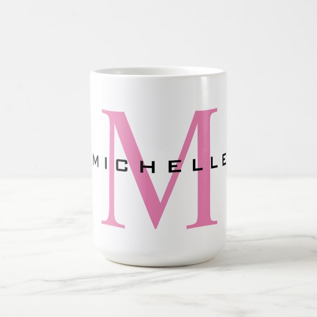 Monogram Pink Your Name Special Gift Beloved Ones Coffee Mug (Center)