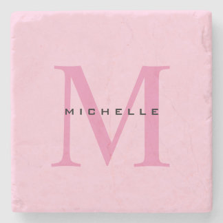 Monogram Pink Your Name Special Gift Beloved Ones Stone Coaster