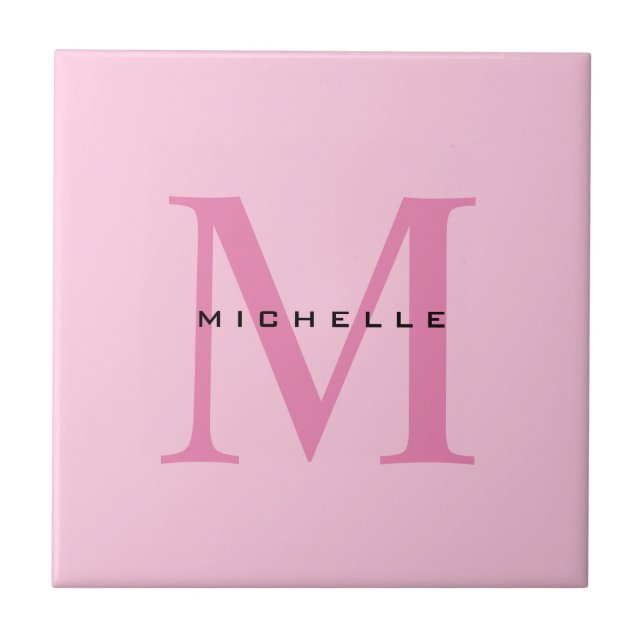 Monogram Pink Your Name Special Gift Beloved Ones Tile (Front)
