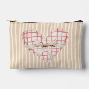 Monogram pinky retro heart Cute watercolor stripes Accessory Pouch
