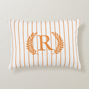 Monogram Pinstripes with Laurel Wreath   orange Decorative Cushion