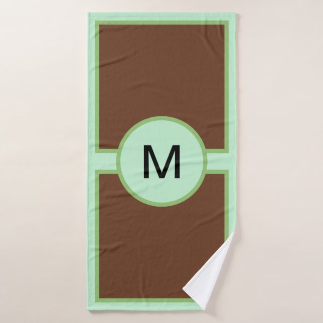 Monogram Pistachio Green Brown Towel Set (Bath Towel)
