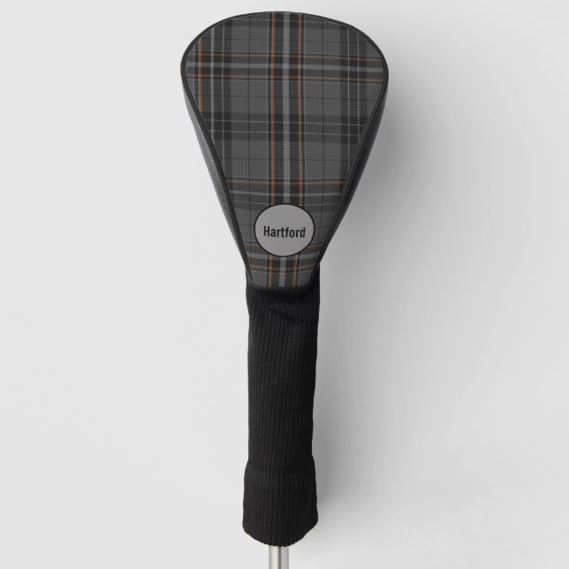 Monogram Plaid Black & Grey Tartan Gift Golf Head Cover (Front)