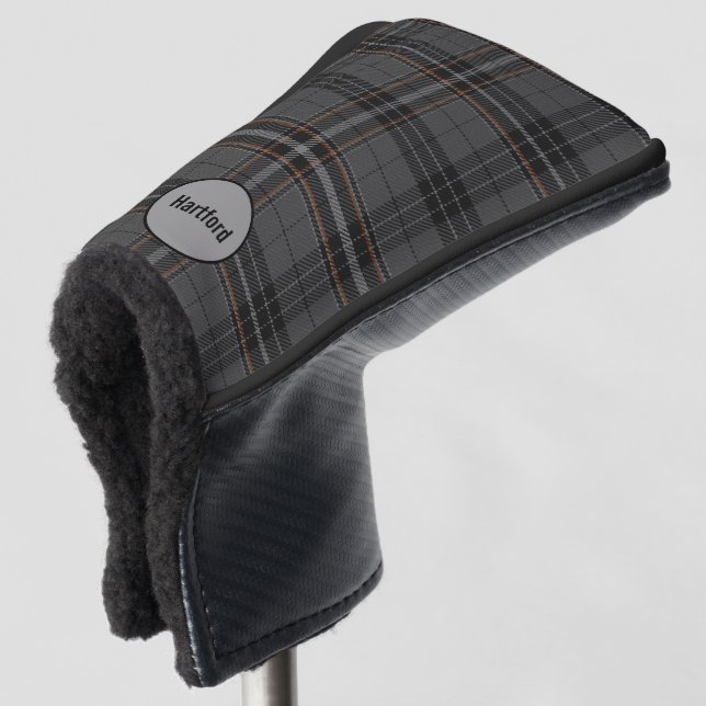 Monogram Plaid Black & Grey Tartan Gift Golf Head Cover (3/4 Front)