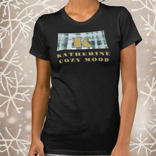 Monogram plaid festive white green gold name cosy  Tri-Blend shirt