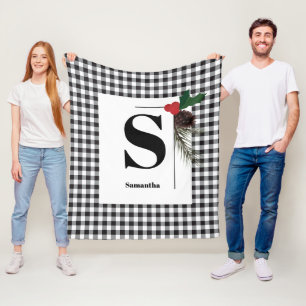 Monogram Plaid Holiday Christmas Fleece Blanket