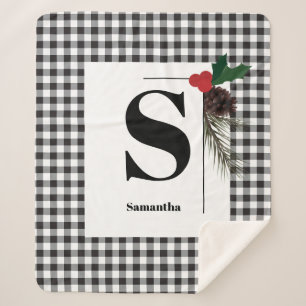 Monogram Plaid Holiday Christmas Sherpa Blanket